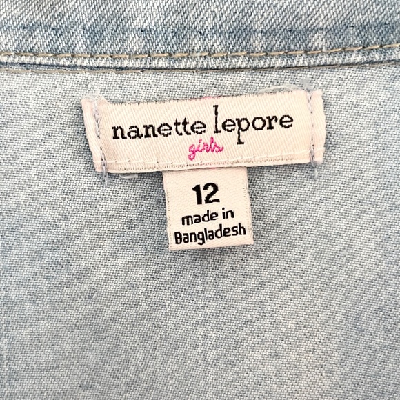Nanette Lepore girl’s Denim Jacket Crop Light wash Ruffled Cotton blend Sz 12 - Picture 5 of 10